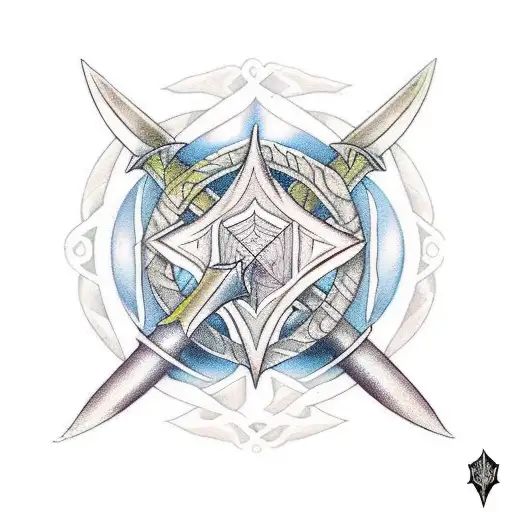Narsil the shattered sword, with the Evenstar on the hilt and the One Ring around the blade tattoo design idea