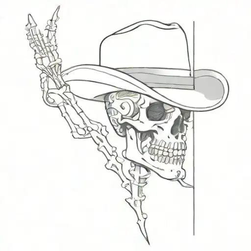 linear tattoo, a skeleton with cowboy hat in the closet tattoo design idea