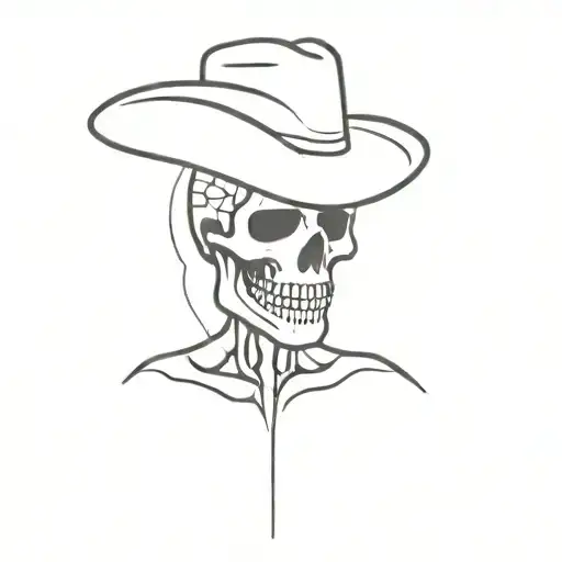 easy linear tattoo, a skeleton with cowboy hat in the closet tattoo design idea
