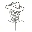 easy linear tattoo, a skeleton with cowboy hat in the closet tattoo design idea
