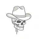 easy linear tattoo, a skeleton with cowboy hat in the closet tattoo design idea