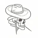 easy linear tattoo, a skeleton with cowboy hat in the closet tattoo design idea
