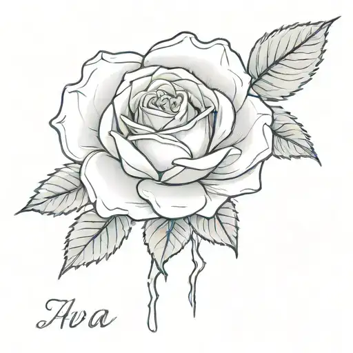 a rose with Ava in cursive look alive font as the stem tattoo design idea