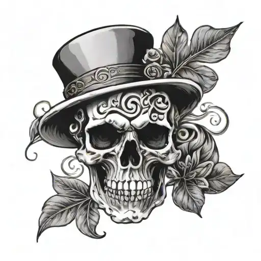 Black skull with a figure eight in the forehead and smoldering clover in the teeth tattoo design idea