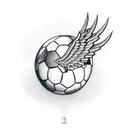 A soccer ball with wings and a crown, representing the client's love for futbol and their desire to be the king of the game tattoo design idea