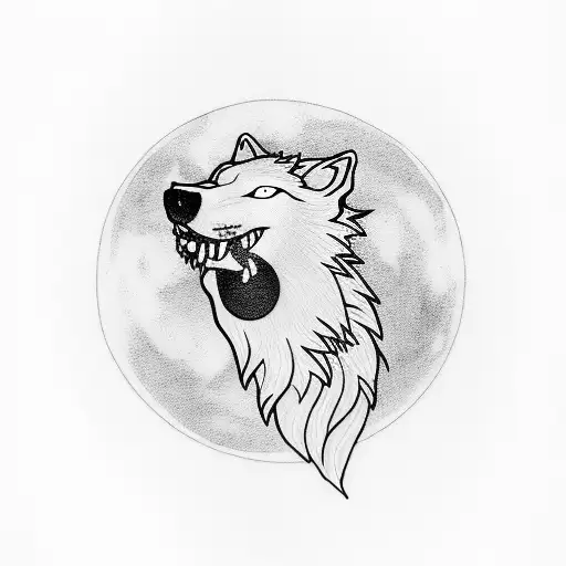 A wolf howling at a full moon with musical notes surrounding it tattoo design idea
