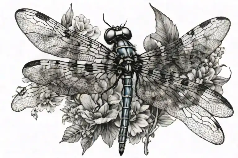 dragonfly kissing bird's forehead  tattoo design idea