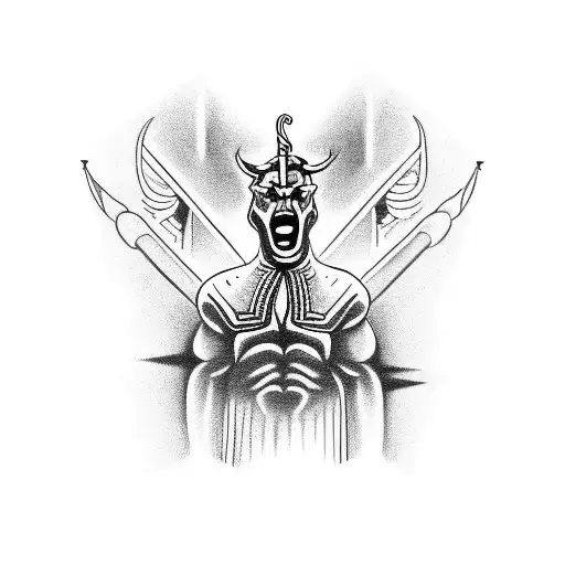 Devil in front of god tattoo design idea