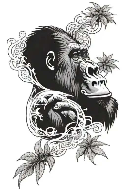 Gorilla smoking weed tattoo design idea
