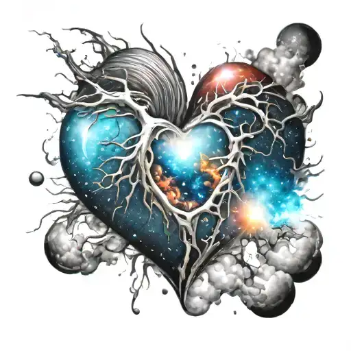 a heart in a supernova tattoo design idea