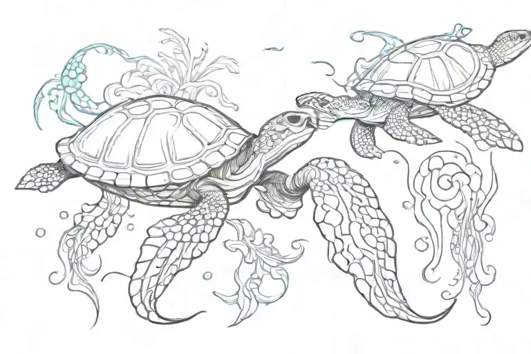 turtle, manta ray, and jelly fish   tattoo design idea
