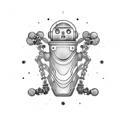 robot with 6 arms tattoo design idea