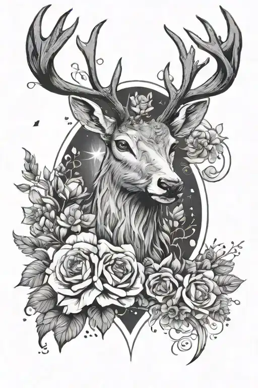 stag patronus, deathly hallows, flowers tattoo design idea