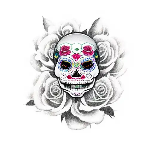 Dia de los Muertos woman taking off a Hannya mask tattoo design idea