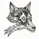 a wolf skull on hand tattoo design idea