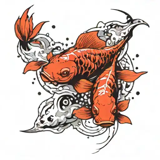 koi carp, ying-yang, fire and ice, pisis tattoo design idea