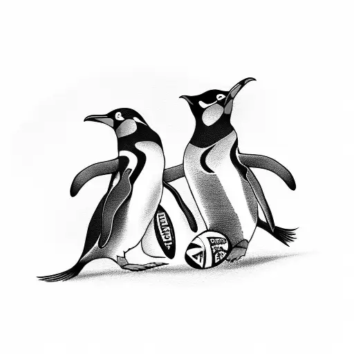 Penguins Playing Rugby tattoo design idea