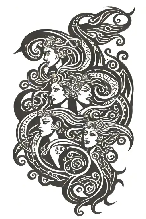 raging sea simple tribal tattoo depicting sirens singing tattoo design idea
