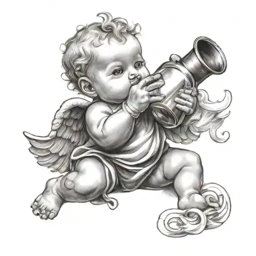 baby angel holding bottle smoking tattoo design idea