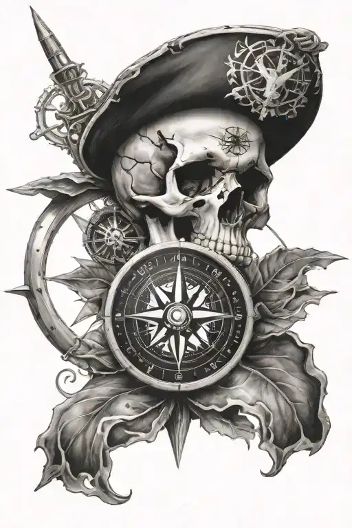 skull and compass  tattoo design idea