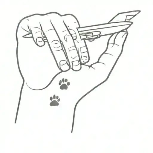 A small minimalist tattoo of a dog paw print with a tiny airplane silhouette, representing your love for dogs and traveling tattoo design idea