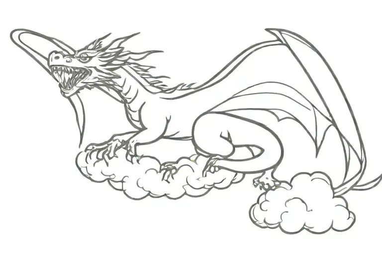 dragon flying into clouds tattoo design idea