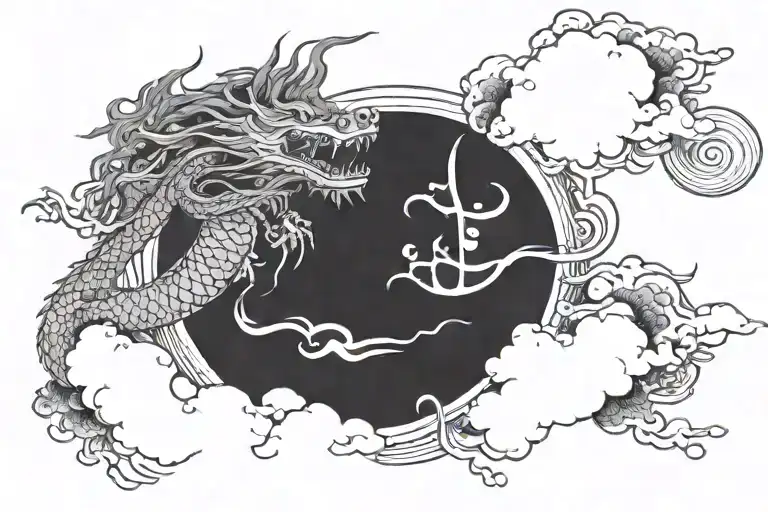dragon flying into clouds tattoo design idea