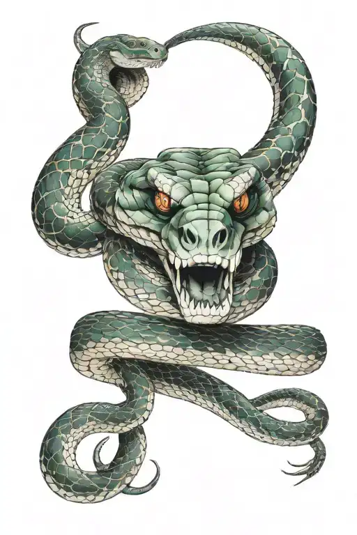 snake wrapped around a forearm with the snake head facing down towards the hand tattoo design idea