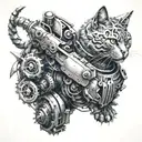 mechanical cat warrior tattoo design idea