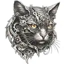 mechanical cat warrior tattoo design idea