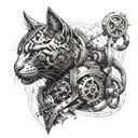 mechanical cat warrior tattoo design idea