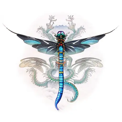 dragon with dragonfly wings tattoo design idea
