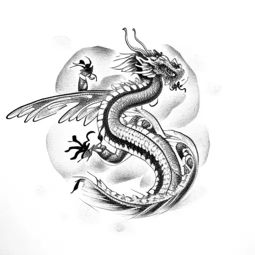 japanese dragon with dragonfly wings tattoo design idea