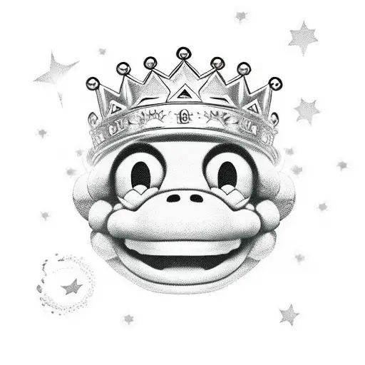 harder styles united crown behind 4 stars, with a yoshi character jumping between the stars tattoo design idea