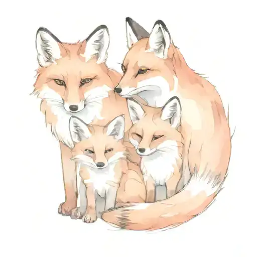 a Family of Foxes mom daughter and little son made by one line tattoo design idea