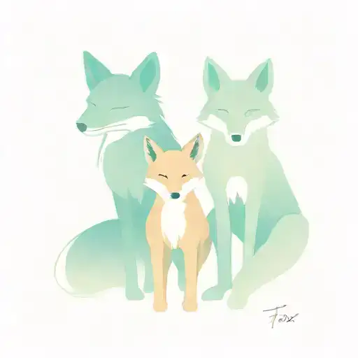 fox family mom daughter and youngest son made by a single line tattoo design idea