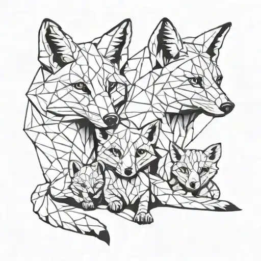 a Family of Foxes mom daughter and little son without dad made by one line tattoo design idea