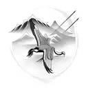 An intricate Japanese-inspired tattoo of a crane flying over a mountain tattoo design idea