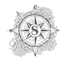 compass design featuring initials sh and dj tattoo design idea