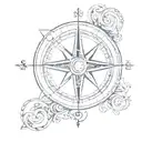 compass design featuring initials sh and dj tattoo design idea