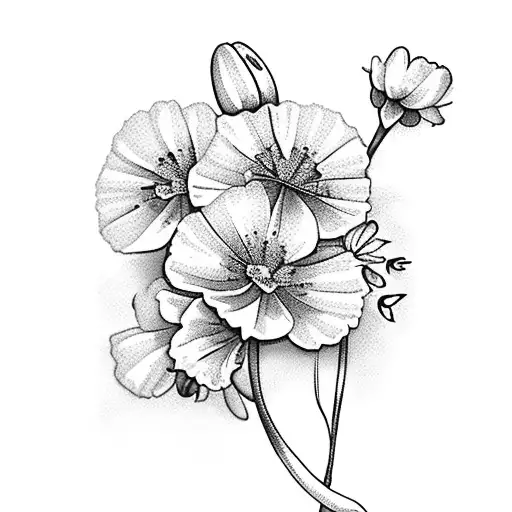 a cross with Carnations, snowdrops, violets, primroses, daisies, sweet peas, marigolds, and cosmos on it  tattoo design idea