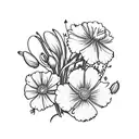 A beautiful cross with carnations, snowdrops, violets, primroses, daisies, sweet peas, marigolds, and cosmos. tattoo design idea