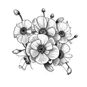 A beautiful cross with carnations, snowdrops, violets, primroses, daisies, sweet peas, marigolds, and cosmos. tattoo design idea