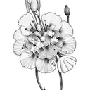 A beautiful cross with carnations, snowdrops, violets, primroses, daisies, sweet peas, marigolds, and cosmos. tattoo design idea
