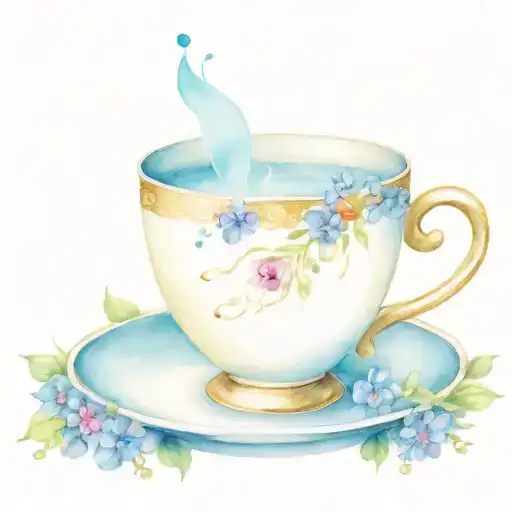 words floating out of a teacup in times new Roman tattoo design idea