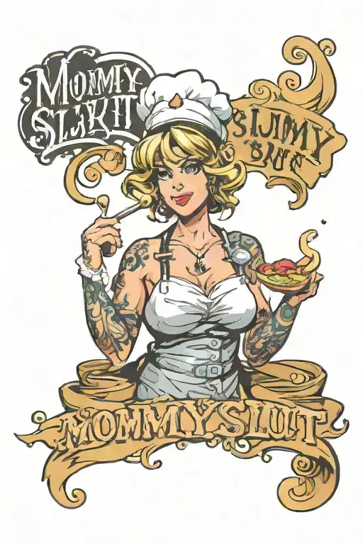 slutty milf baker with the writing "Mommy Slut"  tattoo design idea