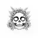 corpse bride, moon, rose, skull tattoo design idea