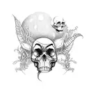 corpse bride, moon, rose, skull tattoo design idea