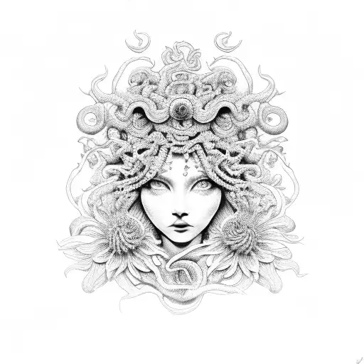 Chrysanthemum medusa tattoo design idea