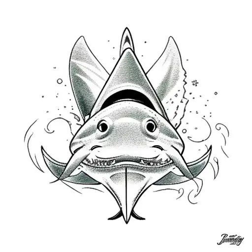 goldfish wearing a shark fin as a hat tattoo design idea